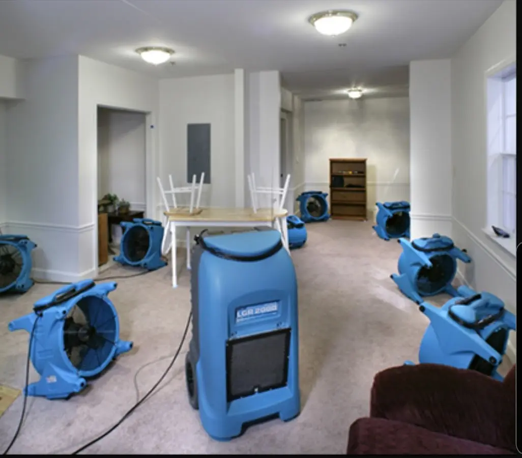 Air movers and dehumidifier setup for Water Damage Restoration in Carmel
